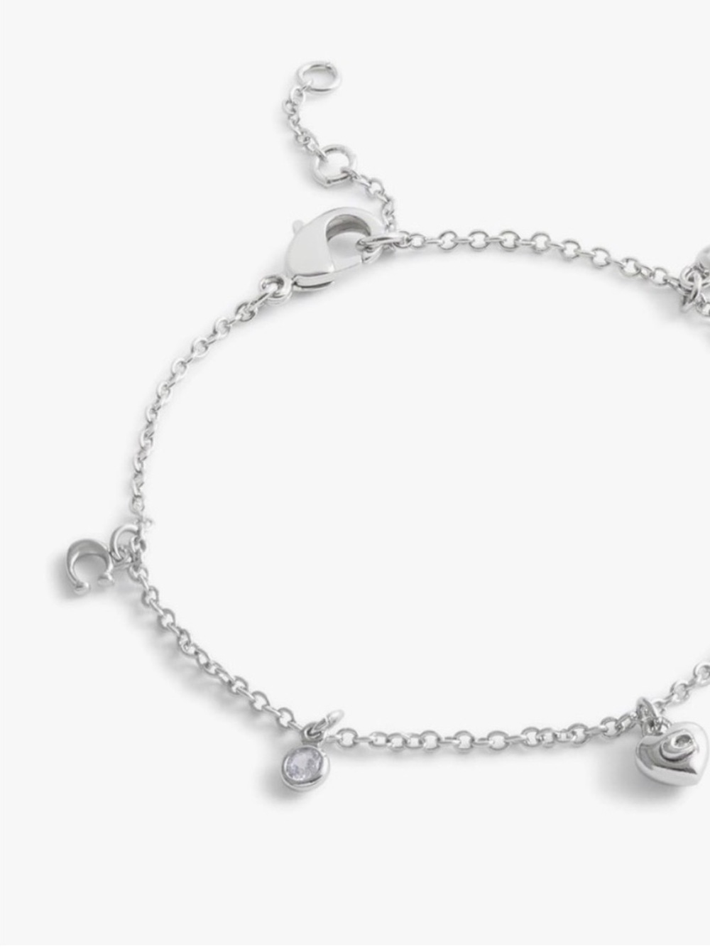 Coach Silver Heart Charm Bracelet with Crystal Accents